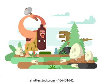 Primitive man with dinosaur