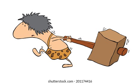 primitive man with a hammer, vector illustration