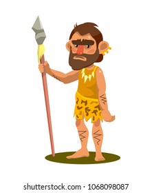 primitive man holding a spear. object on white background. vector