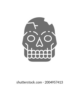 Primitive man skull, Pithecanthropus bones, human remains gray icon.