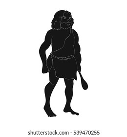 Primitive man with truncheon icon in black style isolated on white background. Stone age symbol stock vector illustration.