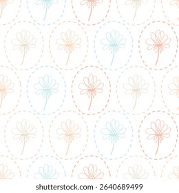 Primitive minimalist vector seamless pattern. Doodle floral delicate print on a white background. Design for paper, textile and fabric.