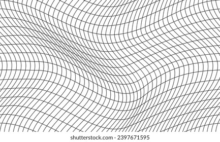 Patrón de futurismo retro monocromo primitivo. Resumen brutalista Geométrico Wavy Grid de impresión. Panorama de la perspectiva de los alambres en colores blanco y negro. Superficie 3d poligonal, Ilustración vectorial.