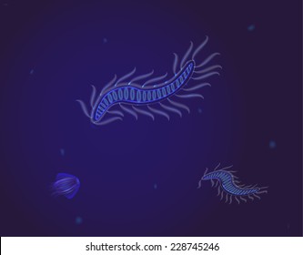 primitive organisms in dark deep water, jelly,unicellular