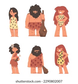 Personaje primitivo de la edad de piedra usando vectores de piel animal