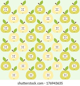 Primitive retro background with apple with seed and green leaf