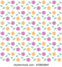 Primitive retro background with cute tulips