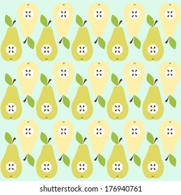 Primitive retro background with pears with seed and green leaf