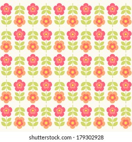 Primitive retro background with stylized flowers