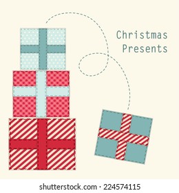 Primitive retro Christmas present boxes as patch fabric applique 