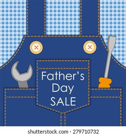 Primitive retro Father's Day card as worker overalls with tools, can be used as Dad's birthday card or Labor Day card or even as Father's Day SALE poster