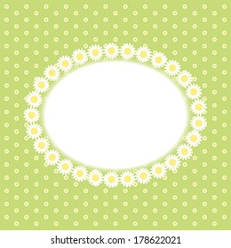 Primitive retro frame with daisies on polka dot background