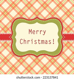Primitive retro frame on gingham background in traditional Christmas colors