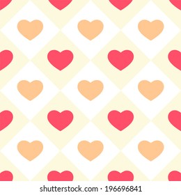 Primitive retro seamless background with hearts in square cells as tiles ideal for baby shower, wedding or valentines day