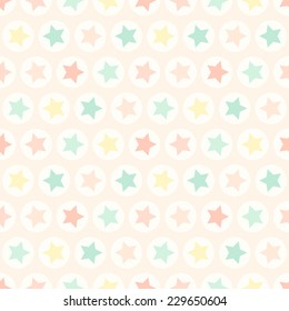 Primitive retro seamless pattern with stars and circles in pastel colors ideal for baby shower