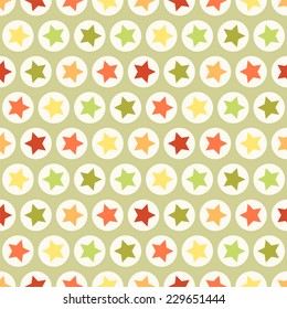 Primitive retro seamless pattern with stars and circles in traditional Christmas colors