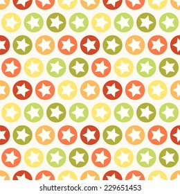 Primitive retro seamless pattern with stars and circles in traditional Christmas colors
