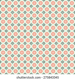 Primitive retro seamless pattern with stylized flowers and circles and dots in country style, can be used as clothes fabrics or interior design, retro wallpaper or tiles