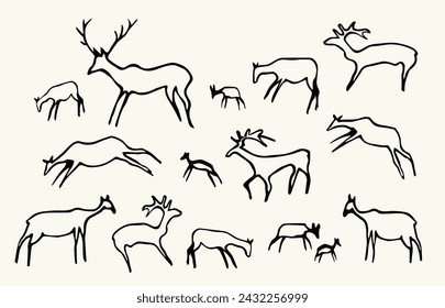 Primitive rock painting. Vector drawing