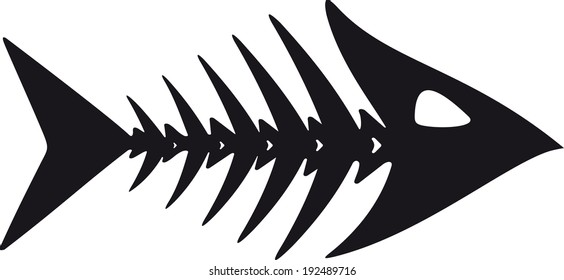 primitive, rough image of fish skeleton in black on a white background