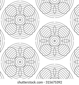 Primitive simple grey retro seamless pattern with lines and circles
