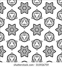 Primitive simple grey retro seamless pattern with lines and circles