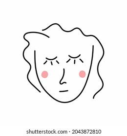 Primitive sketch of woman's head with closed eyes. Drawn by hand. Vector illustration.
