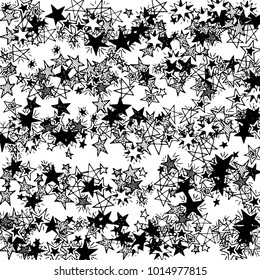 Primitive Stars. Doodle Background with Stars. Black and White Starry Stripes in Simple Style. Childish Background for Print, Decoration or Card. Cute Doodle Pattern
