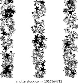 Primitive Stars. Doodle Background with Stars. Black and White Starry Stripes in Simple Style. Childish Background for Print, Decoration or Card. Cute Doodle Pattern
