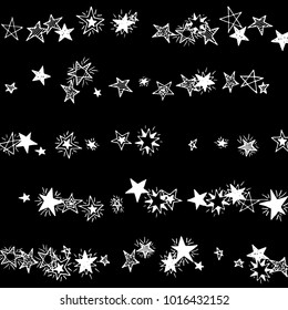 Primitive Stars. Doodle Background with Stars. Black and White Starry Stripes in Simple Style. Childish Background for Print, Decoration or Card. Cute Doodle Pattern
