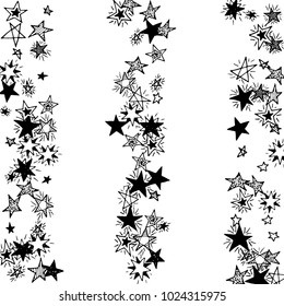 Primitive Stars. Doodle Background with Stars. Black and White Starry Stripes in Simple Style. Childish Background for Print, Decoration or Card. Cute Doodle Pattern