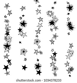 Primitive Stars. Doodle Background with Stars. Black and White Starry Stripes in Simple Style. Childish Background for Print, Decoration or Card. Cute Doodle Pattern