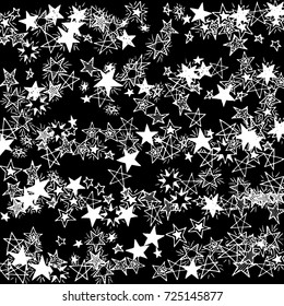 Primitive Stars. Doodle Background with Stars. Black and White Starry Stripes in Simple Style. Childish Background for Print, Decoration or Card. Cute Doodle Pattern