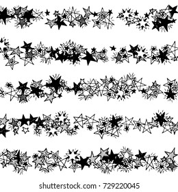 Primitive Stars. Doodle Background with Stars. Black and White Starry Stripes in Simple Style. Childish Background for Print, Decoration or Card. Cute Doodle Pattern