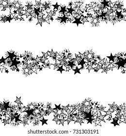 Primitive Stars. Doodle Background with Stars. Black and White Starry Stripes in Simple Style. Childish Background for Print, Decoration or Card. Cute Doodle Pattern