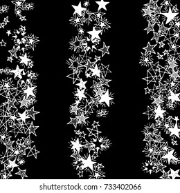 Primitive Stars. Doodle Background with Stars. Black and White Starry Stripes in Simple Style. Childish Background for Print, Decoration or Card. Cute Doodle Pattern