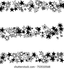 Primitive Stars. Doodle Background with Stars. Black and White Starry Stripes in Simple Style. Childish Background for Print, Decoration or Card. Cute Doodle Pattern