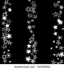 Primitive Stars. Doodle Background with Stars. Black and White Starry Stripes in Simple Style. Childish Background for Print, Decoration or Card. Cute Doodle Pattern