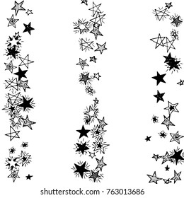 Primitive Stars. Doodle Background with Stars. Black and White Starry Stripes in Simple Style. Childish Background for Print, Decoration or Card. Cute Doodle Pattern