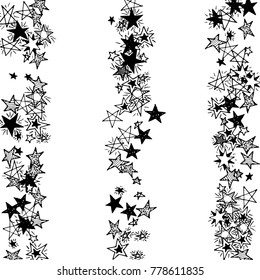 Primitive Stars. Doodle Background with Stars. Black and White Starry Stripes in Simple Style. Childish Background for Print, Decoration or Card. Cute Doodle Pattern