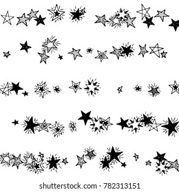 Primitive Stars. Doodle Background with Stars. Black and White Starry Stripes in Simple Style. Childish Background for Print, Decoration or Card. Cute Doodle Pattern