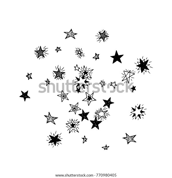 原始星 子どもじみたスタイルの落書き風背景 かわいい落書き画 印刷 装飾 カード ポスター用の手描きの星とシンプルなパターン トレンディな白黒の背景 のベクター画像素材 ロイヤリティフリー
