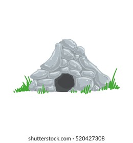 Primitive Stone Age Cave Troglodyte House Man Made Out Of Grey Rocks Living Place