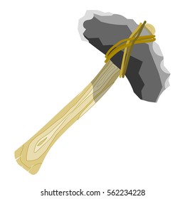 Primitive stone ax on a white background. Cartoon style. Vector illustration