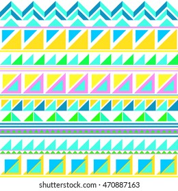 Primitive tribal pattern seamless. Triangle simple background for print. Neon color geo ornament