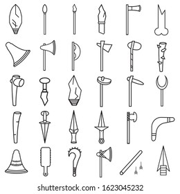primitive weapon icon line set