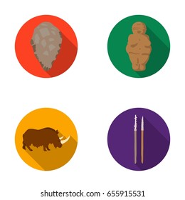 Primitive woman, cattle .Stone age set collection icons in flat style vector symbol stock illustration web.
