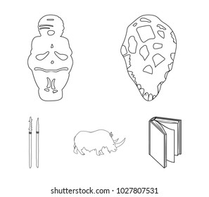 Primitive, woman, man, cattle .Stone age set collection icons in outline style vector symbol stock illustration web.