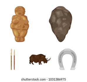Primitive, woman, man, cattle .Stone age set collection icons in cartoon style vector symbol stock illustration web.