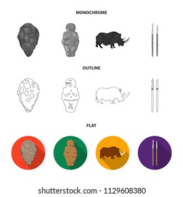Primitive, woman, man, cattle .Stone age set collection icons in flat,outline,monochrome style vector symbol stock illustration web.